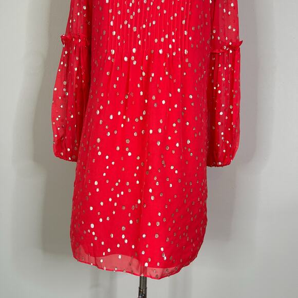 Lilly Pulitzer | Silk Cleme Red Gold Polka Dot Balloon Sleeve Shift Dress 8 EUC - Picture 5 of 13